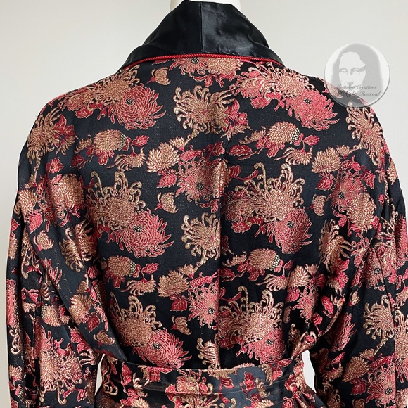 Japanese Robe Black Satin with Metallic Floral Embroidery Vintage Loungewear HTF - Picture 8 of 10